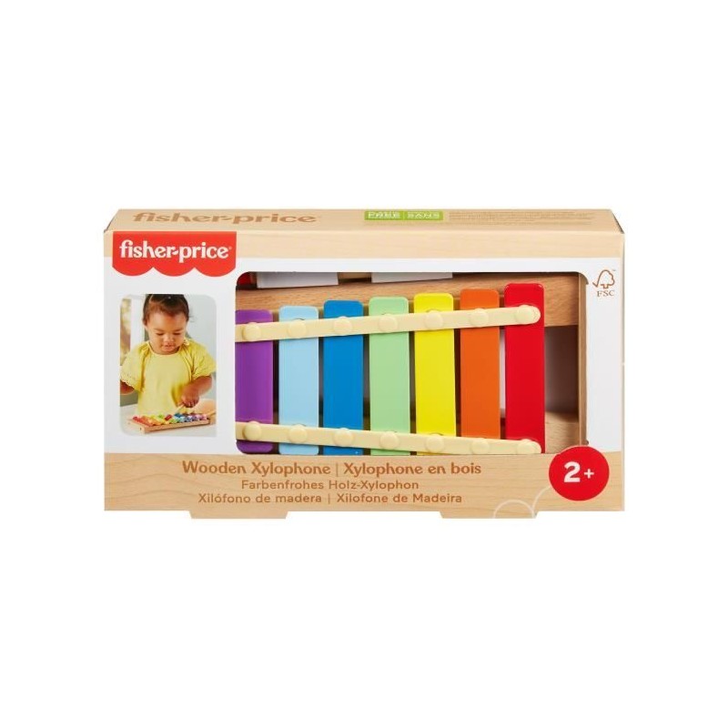 Fisher-Price-Xylophone en bois, instrument de musique avec 2 pieces