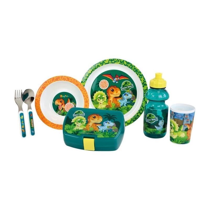 JURASSIC WORLD - Lot vaisselle pour enfant avec verre, assiette creuse, assie...