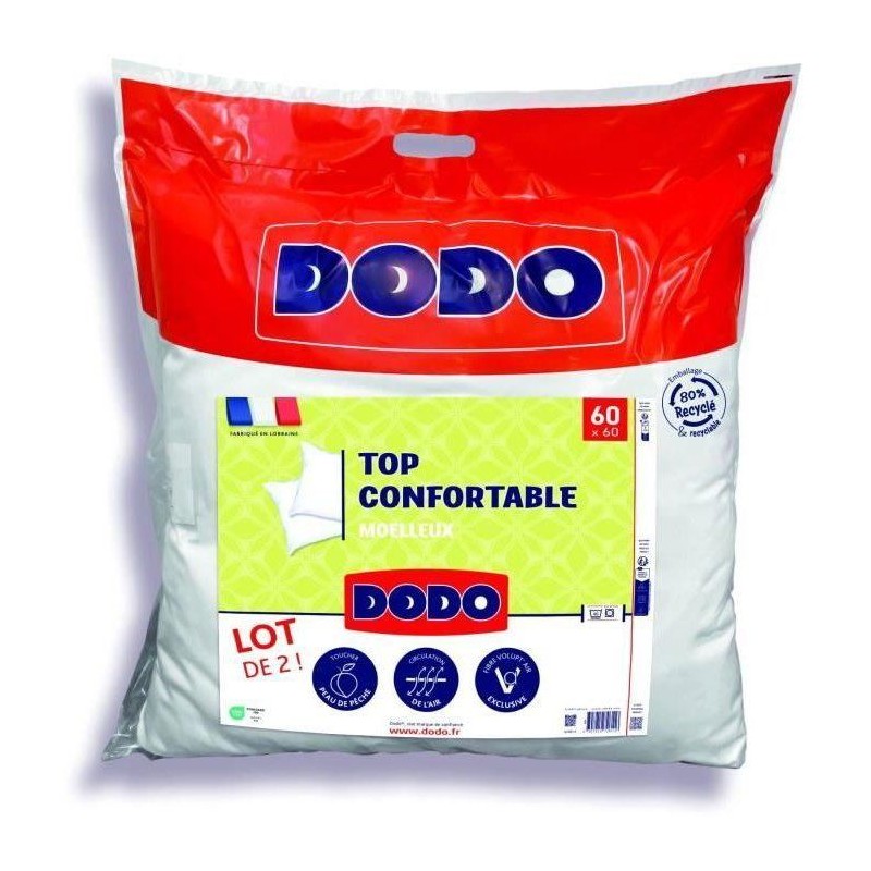 DODO - Lot de 2 Oreillers - Confortable - 60 x 60 cm - 100% Polyester VOLUPT'...