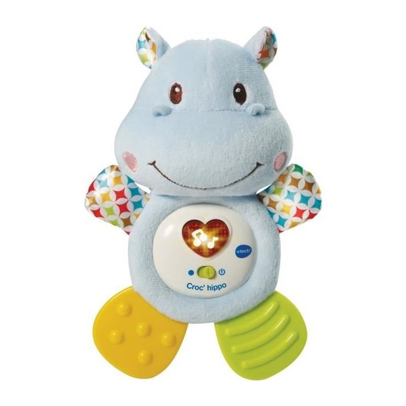 VTECH BABY - Hochet Croc'Hippo - Peluche Texturée Bleue