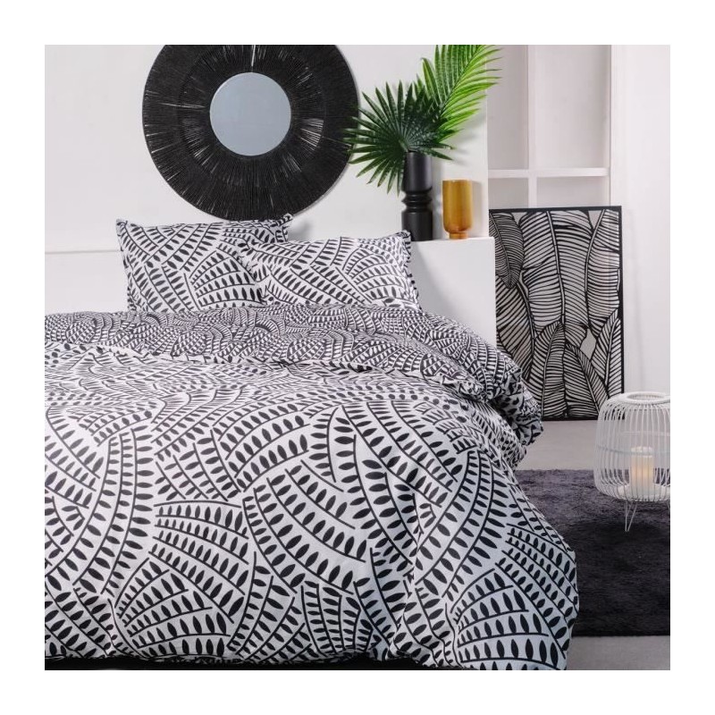 Parure de lit 2 personnes -TODAY - 240x200 cm - 100% Coton - Noir et Blanc