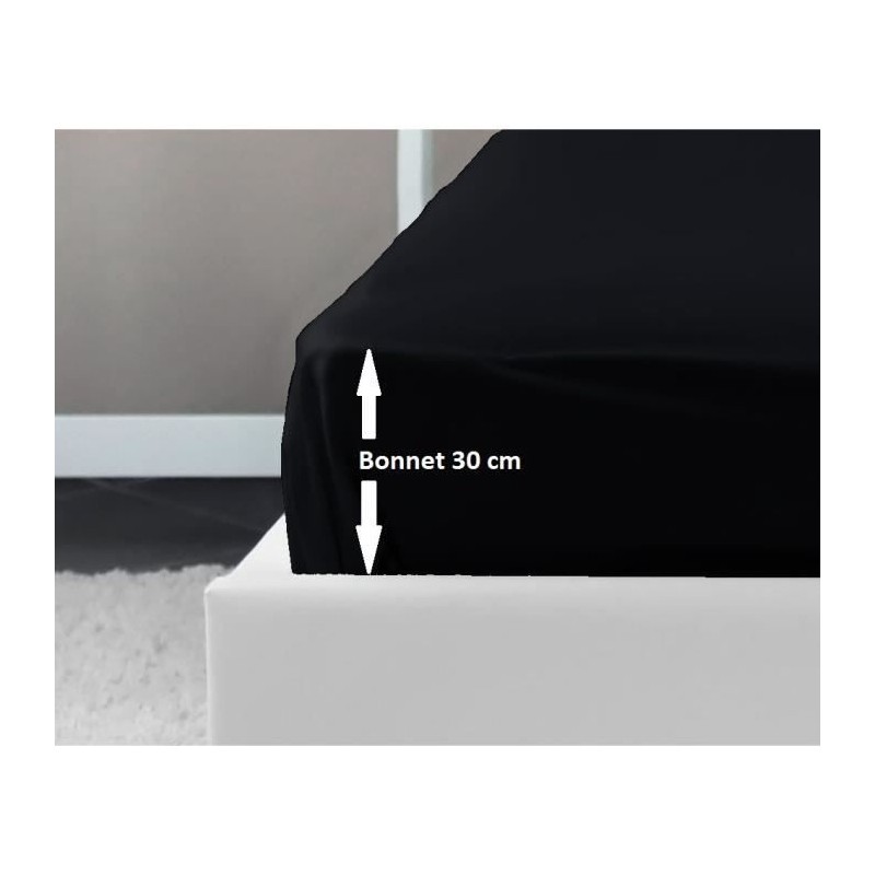 LOVELY HOME Drap Housse 100% coton 90x190x30 cm noir