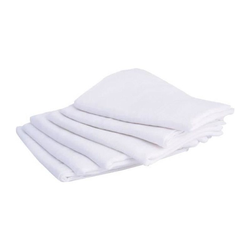 Lot de 6 langes carré - DOMIVA - Blanc - 70x70cm - 100% Coton - Lavable a 95°C