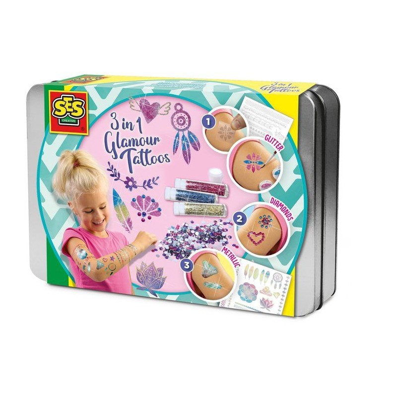 Tatouages glamour 3 en 1 - SES CREATIVE - Hobby Pink - Activité