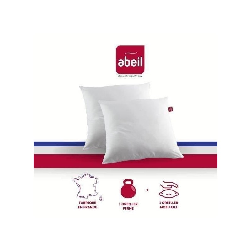 ABEIL Lot de 2 Oreillers DOUBLE CONFORT 100% Coton 60x60cm