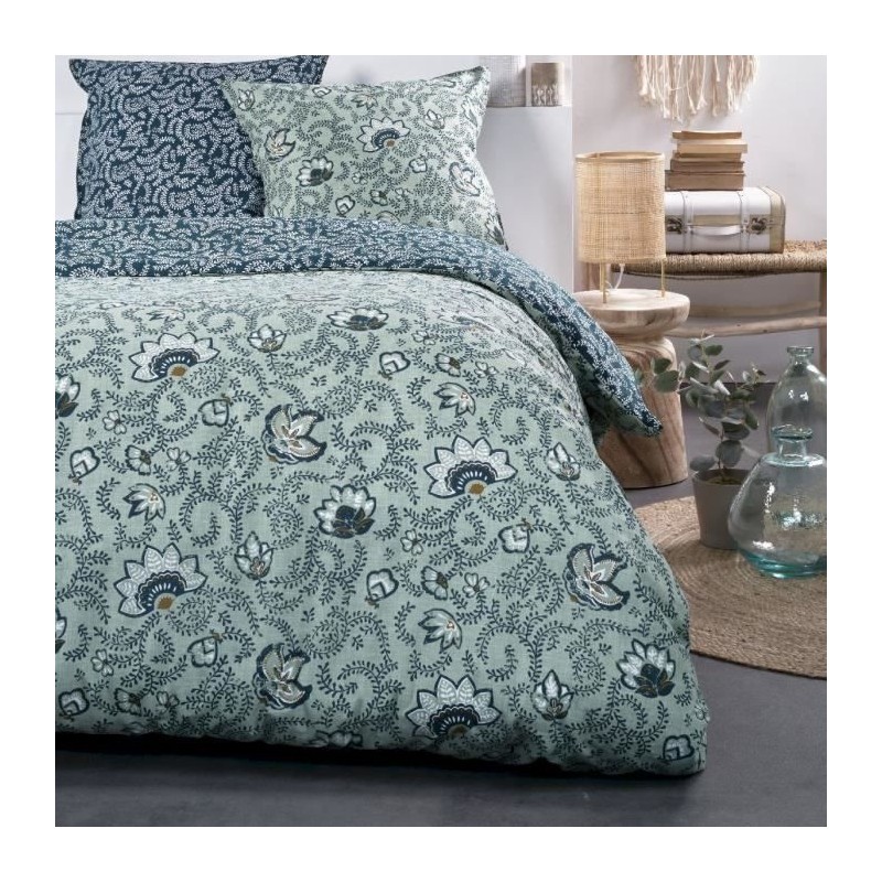 Parure de lit - TODAY - Sunshine - Bleu - 2 personnes - 220x240 cm - Coton na...