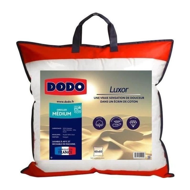 DODO Oreiller LUXOR 60x60 cm - 100% Coton - Effet Duvet