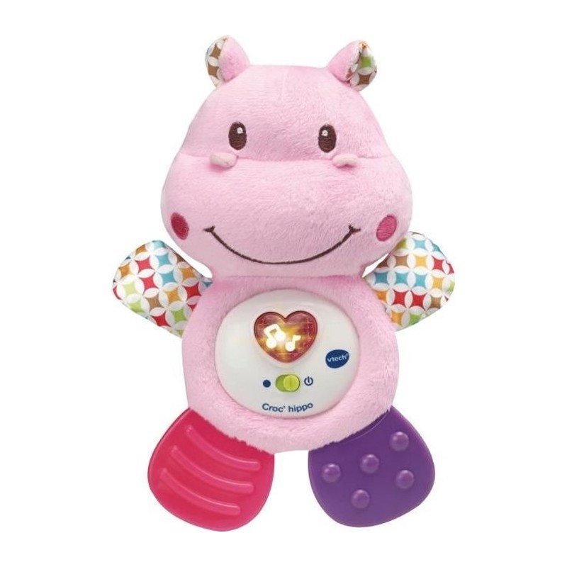 VTECH BABY - Hochet Croc'Hippo - Peluche Texturée Rose