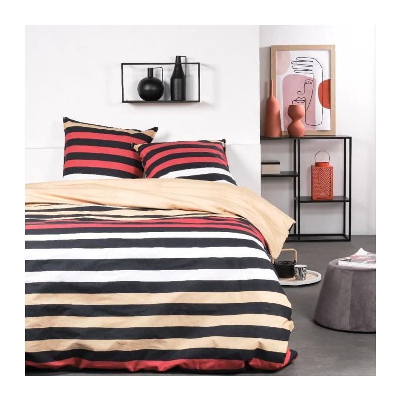 Parure de lit - TODAY Sunshine - 240x260 cm - 2 personnes - coton imprimé rayé