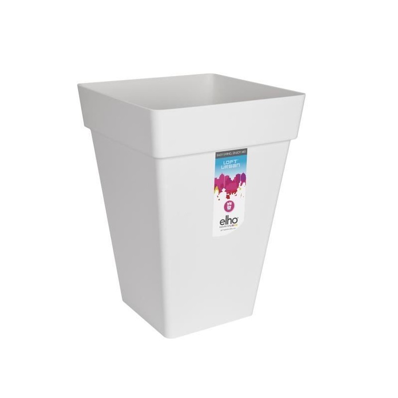ELHO Pot de fleurs carré haut Loft Urban 30 - 29,3 x 29,3 x H41,3 cm - Blanc ...