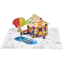 Chalet a Peindre 85 Pieces - JEUJURA - Jeu de Construction en Bois Naturel, A...