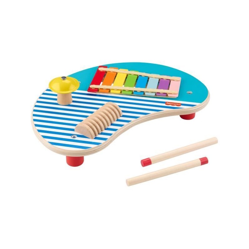 Fisher-Price-Table musicale en bois avec instruments de percussion