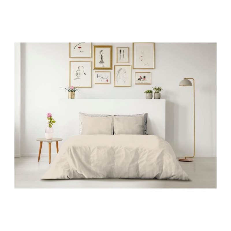 PARURE DE COUETTE LOVELY HOME - 240x260 cm - 100% COTON - BEIGE CREME