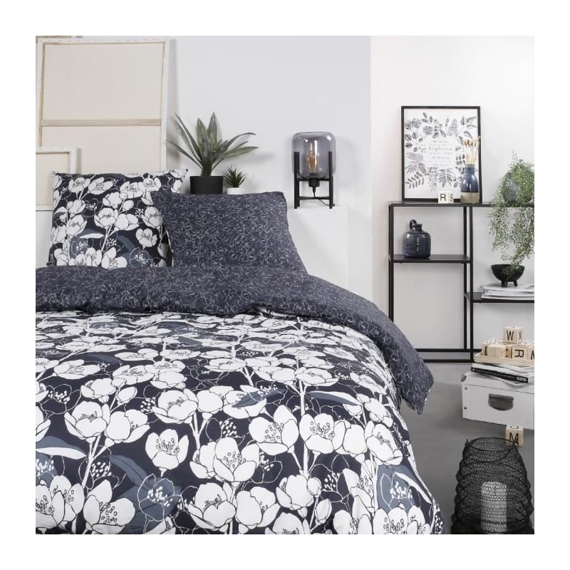 Parure de lit Mawira - 2 personnes - 260 x 240 cm - 100% coton - Bleu marine ...