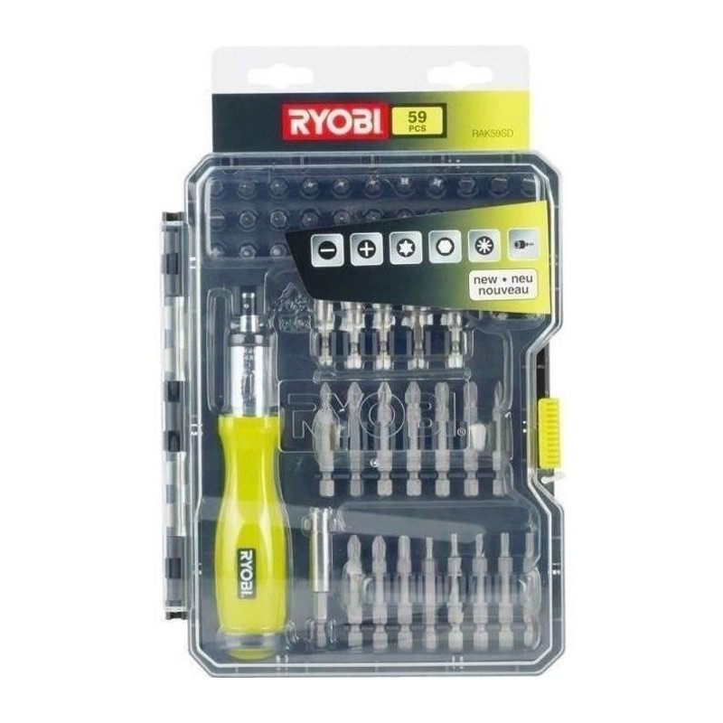 RYOBI - Coffret 59 accessoires vissage - boulonnage PH / PZ / SL / HEX / TX a...