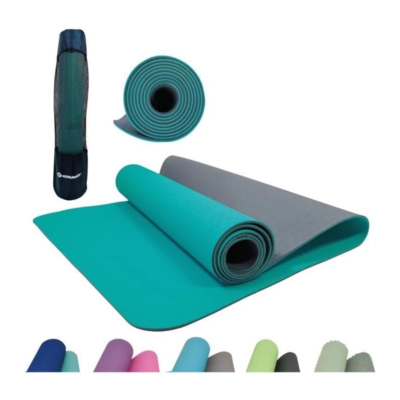 Tapis de yoga - FITNESS - SCHILDKRÖT - 183 x 61 cm - 4 mm - Sac inclus - Bleu...