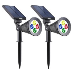Pack de 2 Spots solaires extérieur étanches - LUMISKY - 4 LEDs colorées RGB -...
