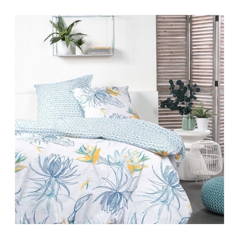 Parure de lit - TODAY - Sunshine - 2 personnes - 260x240cm - Coton - Motifs f...