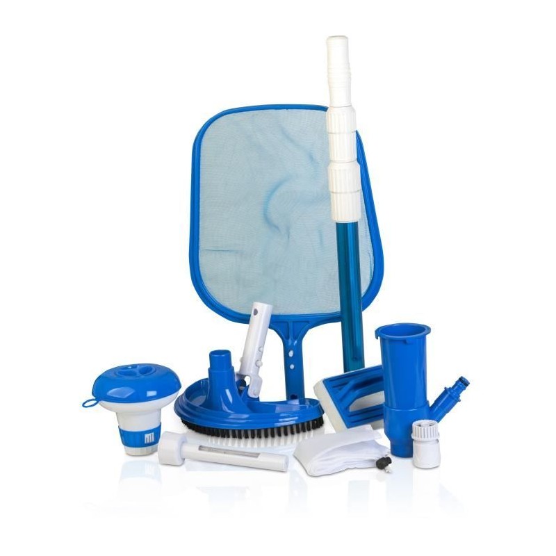 GRE - Kit nettoyage piscine 6 accessoires - Brosse, épuisette, manche, thermo...