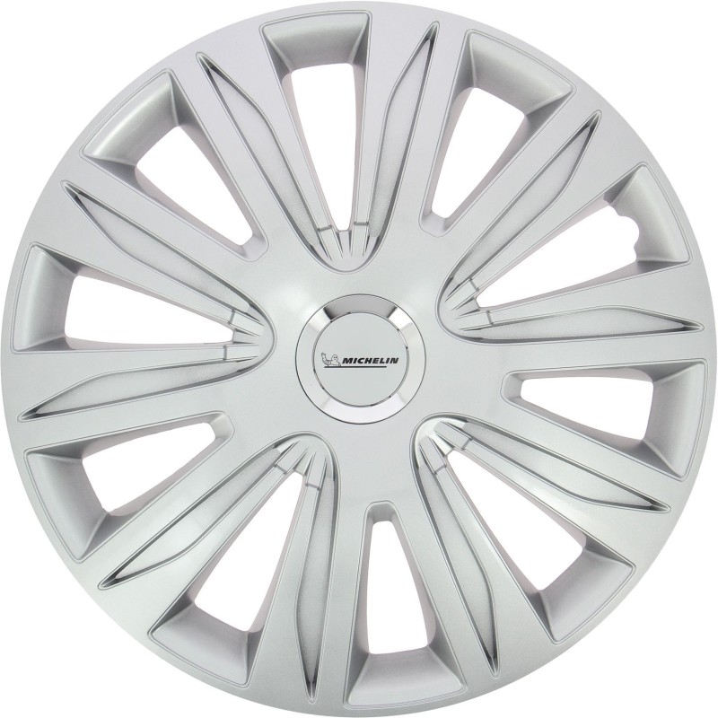 Lot de 4 enjoliveurs gris métallisés - MICHELIN - 16 pouces - Fixation simple...