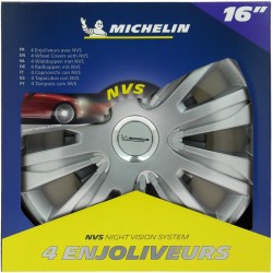 Lot de 4 enjoliveurs gris métallisés - MICHELIN - 16 pouces - Fixation simple...