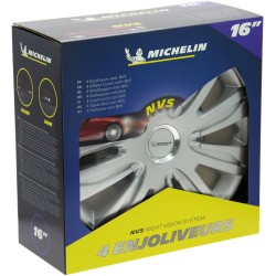 Lot de 4 enjoliveurs gris métallisés - MICHELIN - 16 pouces - Fixation simple...