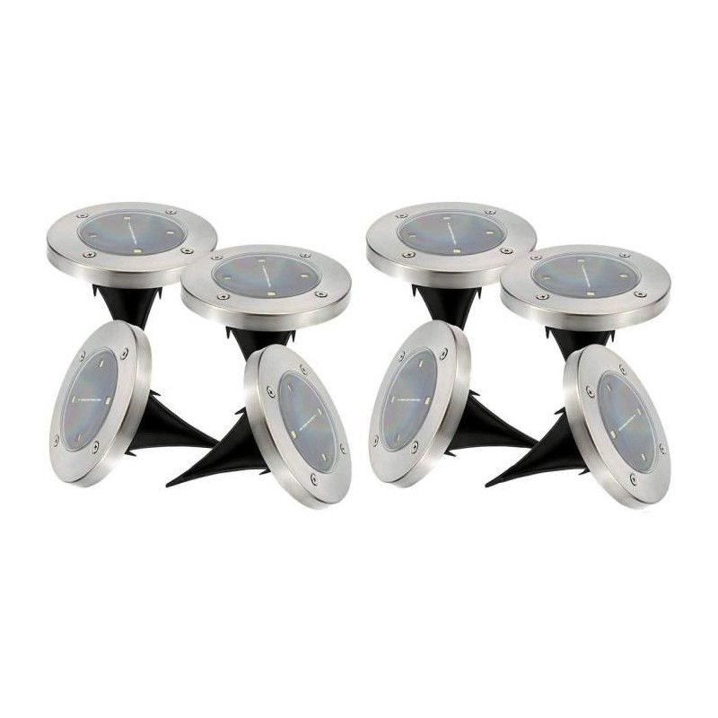 Lot de 8 spots solaires ronds inox encastrable ou a piquer - LUMISKY - DECKY ...