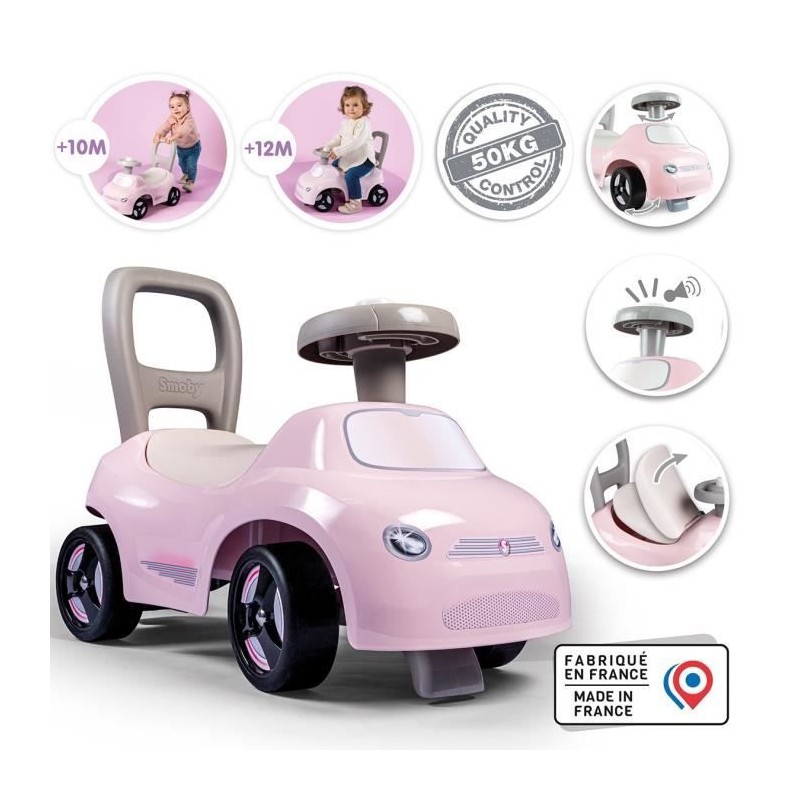 Smoby - Porteur enfant 2 en 1 - Auto Rose - Coffre sous la selle + klaxon - D...
