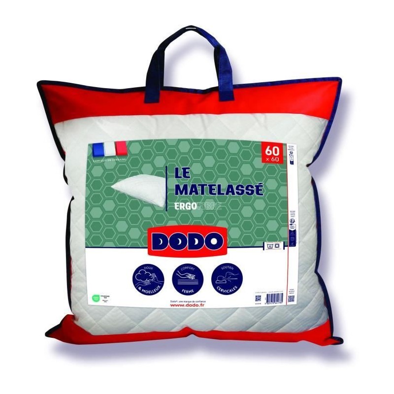 Oreiller Le Matelassé DODO - 60x60 cm - Soutien ferme - Taie déhoussable