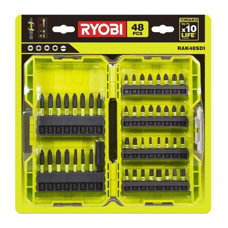 RYOBI - Coffret empilable 48 accessoires vissage ultra-résistants : 32 embout...