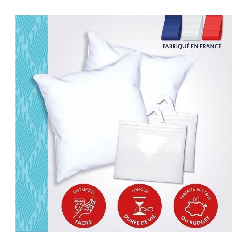 DODO Pack 2 oreillers tendance 60x60cm + 2 protege oreillers imperméable 60x6...