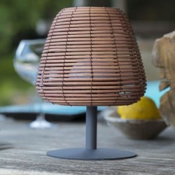 Lampe de table sans fil - LUMISKY - BOHEME - H25 cm - Rotin naturel - LED bla...