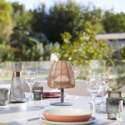 Lampe de table sans fil - LUMISKY - BOHEME - H25 cm - Rotin naturel - LED bla...