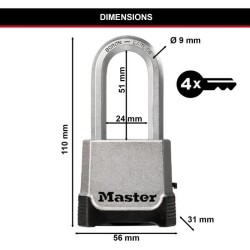 Cadenas Haute Sécurité - MASTER LOCK - M176EURDLH - Zinc - Anse XL - Extérieur