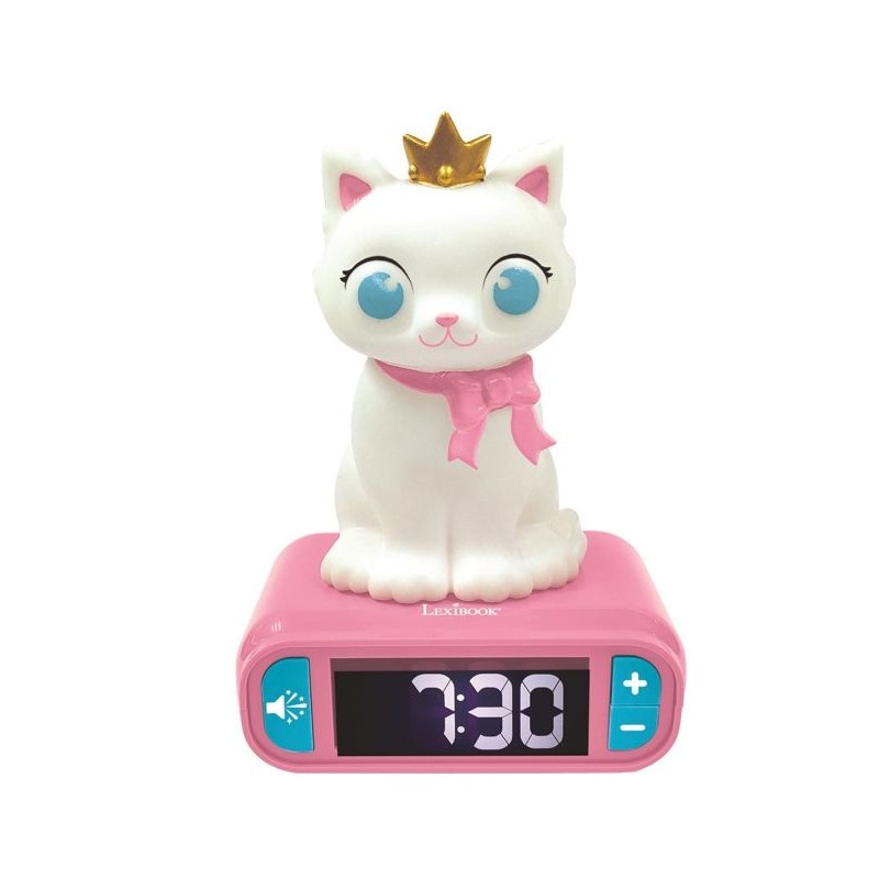 Réveil veilleuse digital LEXIBOOK - Chat - 3D lumineux et sonore - Blanc et r...