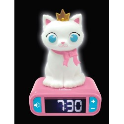 Réveil veilleuse digital LEXIBOOK - Chat - 3D lumineux et sonore - Blanc et r...