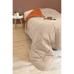 CALGARY - Couette Chaude Microfibre 400gr/m² - Gris Galet & Marron Gingembre ...
