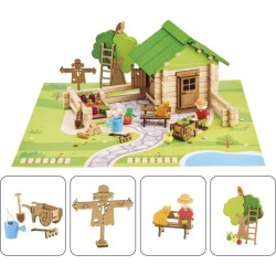 Jeu de Construction Maison et Jardin - JEUJURA - Bois Naturel - 135 Pieces