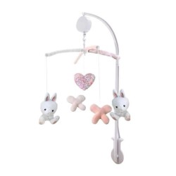 DOMIVA Mobile musical Lapinou - Arche PVC - Peluches amovibles - Blanc/rose -...