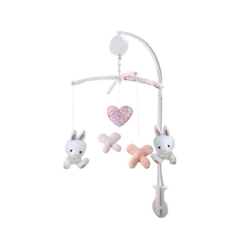 DOMIVA Mobile musical Lapinou - Arche PVC - Peluches amovibles - Blanc/rose -...