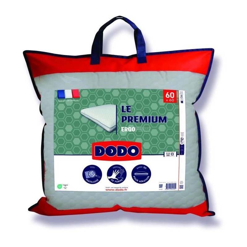 Oreiller Le Premium DODO - 60x60 cm - Mémoire de forme - Taie déhoussable