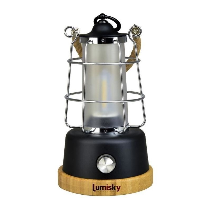 Lanterne sans fil - LUMISKY - WILDY - H23 cm - Anse en corde - LED blanc chau...