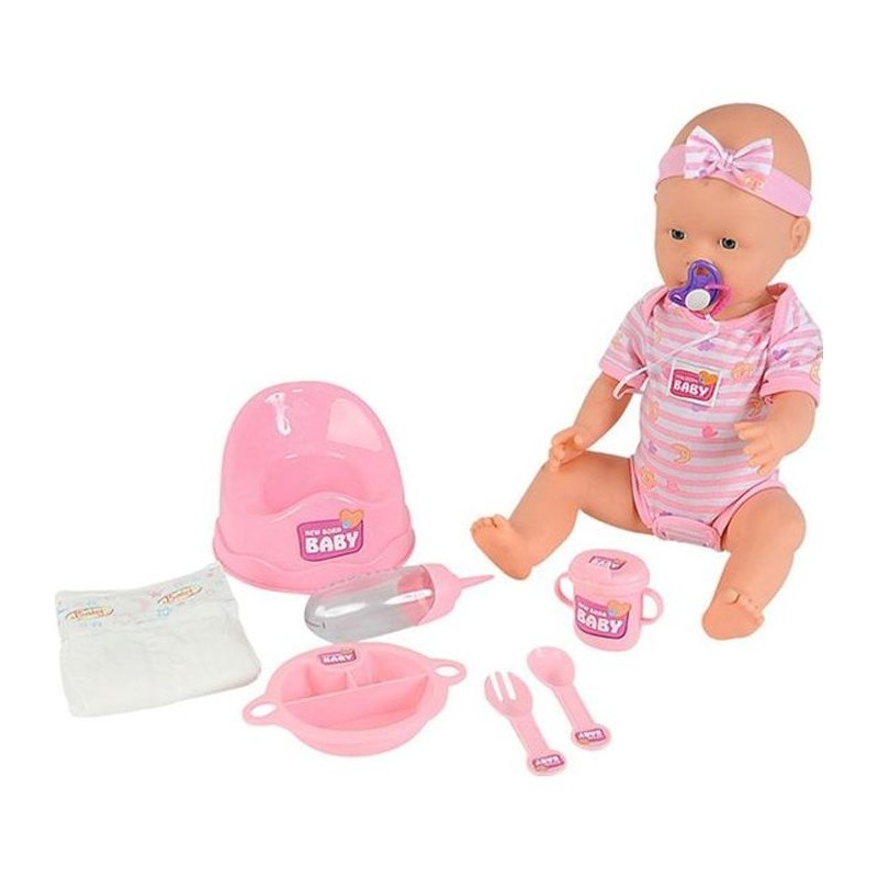 Poupon NEW BORN BABY Rose 43cm - Boit et Fait Pipi - Accessoires Inclus