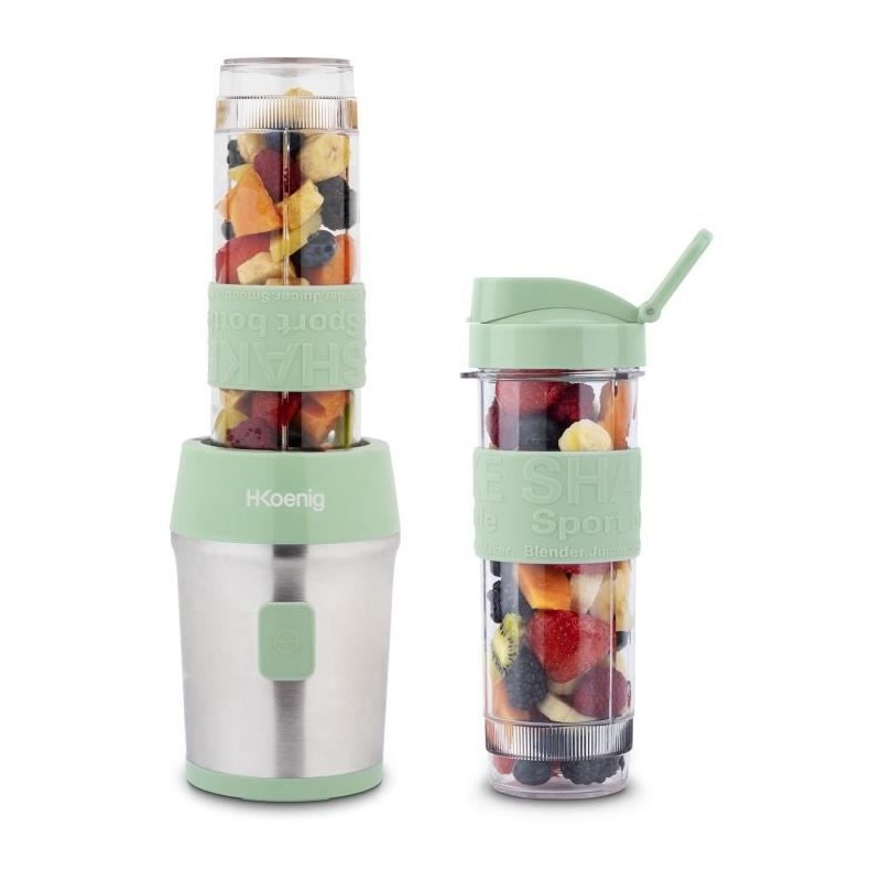 Mini blender - H.KoeNIG - SMOO18 - 300 W - 570 mL - Vert pastel - 2 gourdes i...