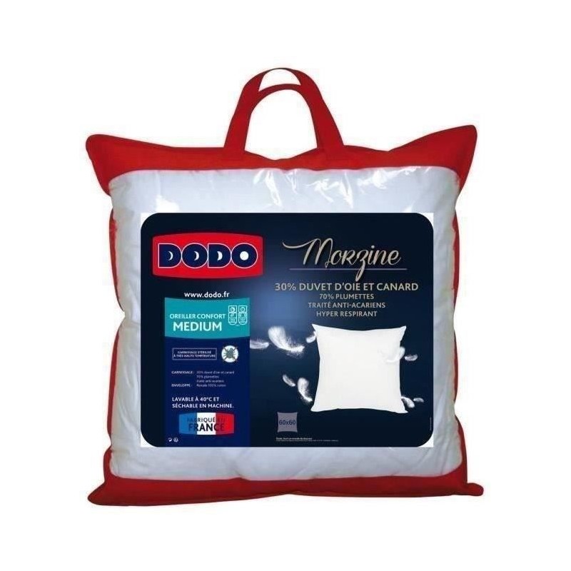DODO Oreiller Duvet Oie MORZINE Anti-Acariens 65x65cm blanc