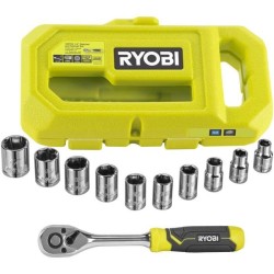 RYOBI - Coffret 1 clé 90 dents, 8 douilles (de 8 a 15 mm) & adaptateur 1/4'' ...