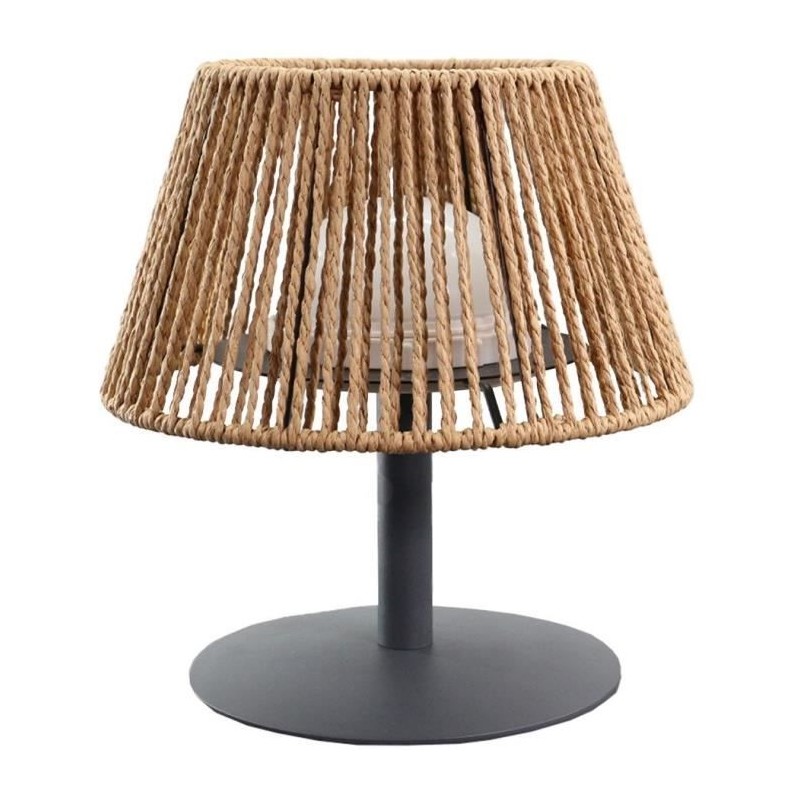 Lampe de table sans fil - LUMISKY - STANDY MINI RAFFY - H22 cm - Raphia natur...