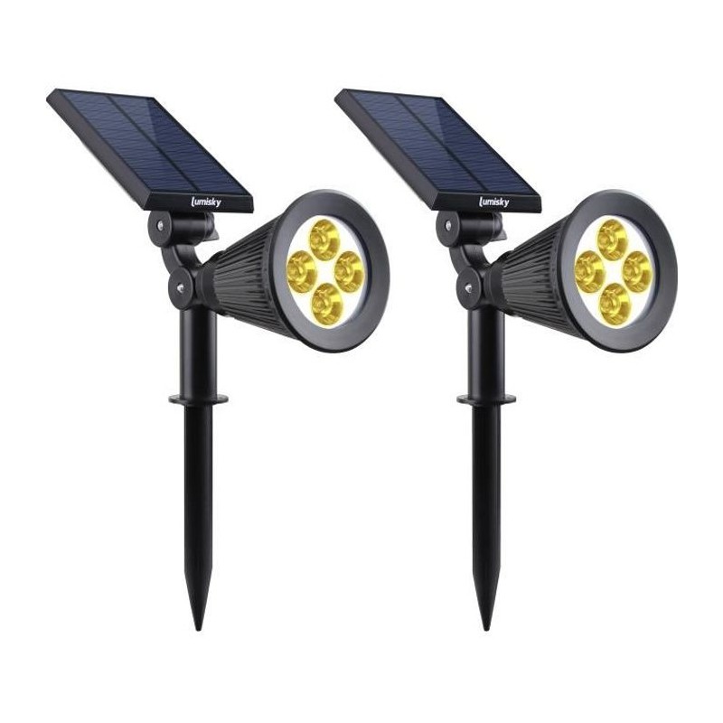 Lot de 2 projecteurs solaires a LED Spiky - LUMI JARDIN - 200 Lumens - Blanc ...