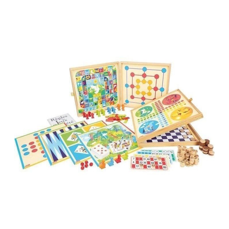 JEUJURA Coffret de Jeux classiques - 150 regles - Pions bois