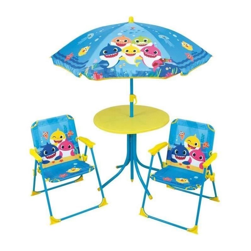 FUN HOUSE Baby Shark Salon de jardin - 1 table H.46xø46 cm, 2 chaises H.53xl....